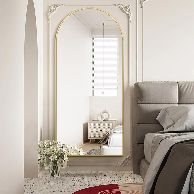 Koonmi 38"x77" Arched Full Length Mirror, Gold Large Floor Mirror with Aluminum Alloy Frame, Standing Hanging or Leaning Wall-Mounted Full Body Mirror for Living Room and Bedroom