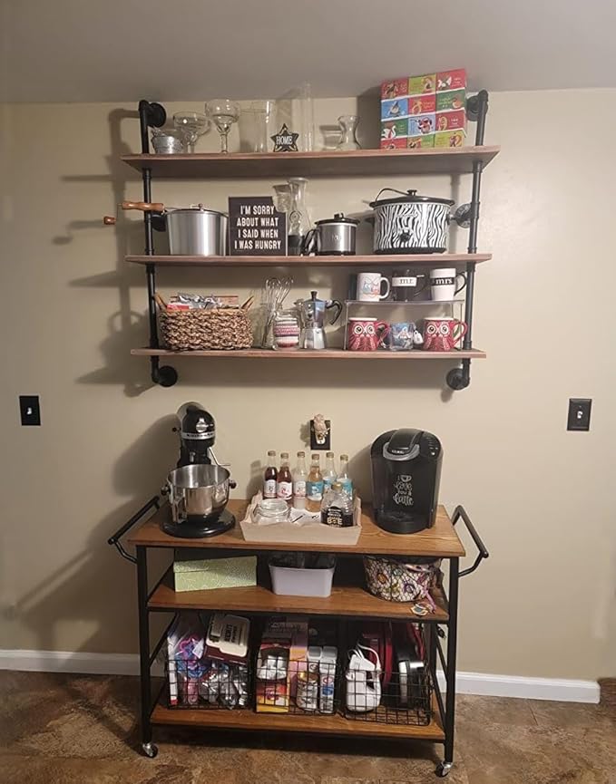 HDDFER Floating Shelves,Wall Mounted Rustic Wood Shelf,Pipe Shelves,Industrial Pipe Shelving with Real Wood Planks 48 inch Industrial Wall Shelves Hanging Bookshelf Farmhouse Kitchen Bar Shelving