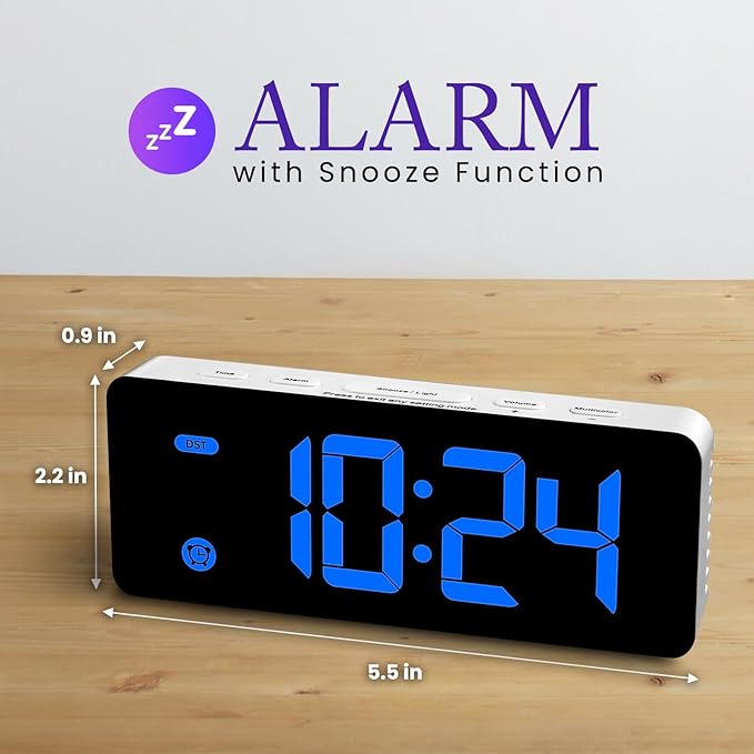 HODIK Alarm Clock for Kids Bedrooms, Small Digital Clock, 4 Dimmable Backlight, 3 Adjustable Volumes with Snooze (Blue)