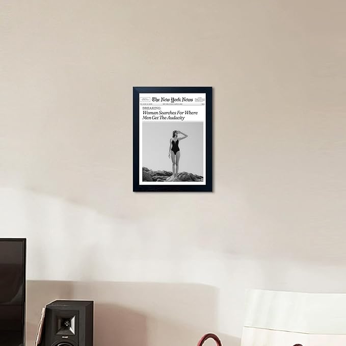 Black And White Wall Art Framed New York Times Posters Trendy Newspaper Wall Decor Woman Searches For Where Men Get The Audacity Canvas Picture Fashion Girl Room Aesthetic Bathroom Decor
