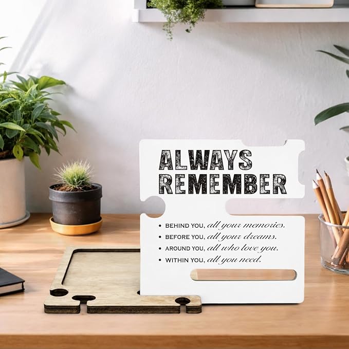 Positive Behind You All Your Memories Grad Gift - Multi-functional Desk Organizer - Graduation Decorations Wooden Decor Sign for Office Desk Table Shelf