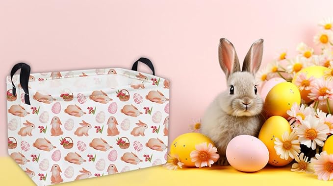Essme Rectangular Easter Basket,Eggs Baskets for Kids with Handles for Decor,Shelf Basket,Gift Bins.(Easter Basket)