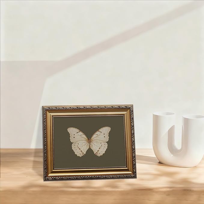 KBKBART Vintage Gold Framed Wall Art, Classical Butterfly Oil Paintings, Dark Moody Insect Canvas Prints Artwork Wall Decor Pictures for Bedroom, Bathroom, Cottagecore Room Decor - 9x12Inch