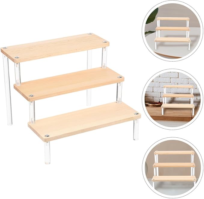 Luxshiny Dessert Stand Ladder Display Rack for Household Jewelry Makeup Organizer Lightweight Wood and Acrylic Storage Shelf for Bedroom and Home Use