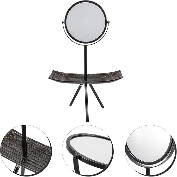 GLEAVI Rotating Makeup Mirror and Jewelry Organizer Tray Large Black Rectangle Vanity Mirror with 360° Rotation for Bedroom Desk Retro Style for Cosmetic Display