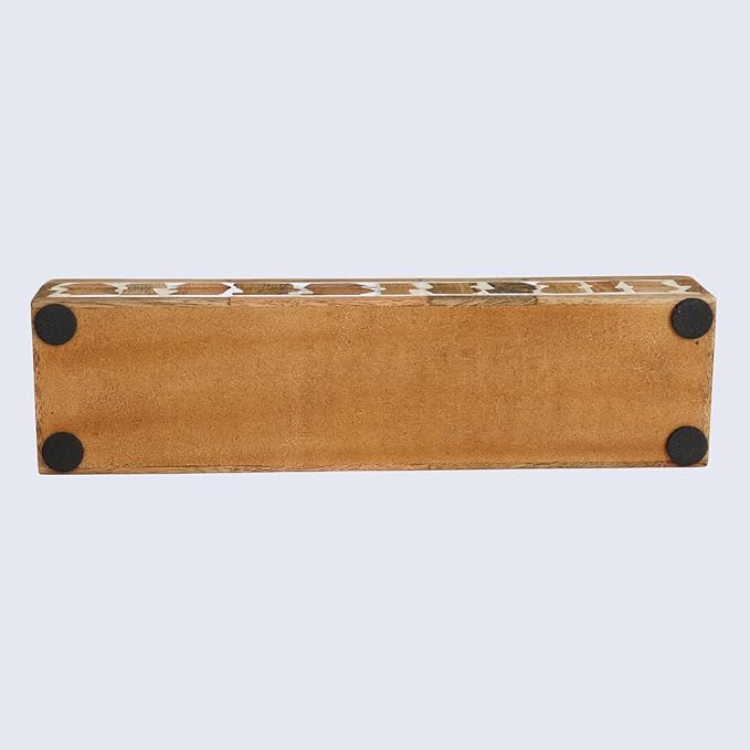 Handicrafts Home White Decorative Storage Box with Lid Wood Entryway Organizer Key Holder Box Console Table Storage for Hallway – Resin Inlay Kept Safari Collection - 10x2.5x1.5