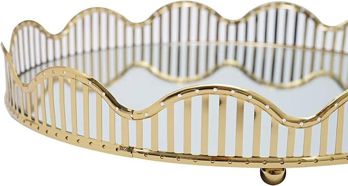 Mirrored Tray, Metal Decorative Gold Mirror Tray, Centerpieces Perfume Holder Decorative Organizer Curve Storage Makeup Bathroom Tray Home Vanity for Dresser Coffee Bathroom Living Room