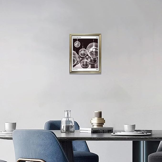 Disco Ball Wall Art, Vintage Framed Print Posters for Room Aesthetic Decor, Trendy Retro 70s Decor Funky Music Wall Art, Preppy Bar Cart Canvas Artwork