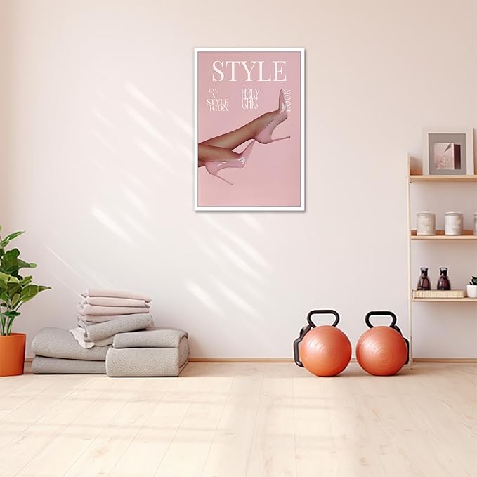 Trendy Pink Heels Poster High Heel News Headline Canvas Wall Art I Am A Style Icon Magazine Cover Aesthetic Prints Painting For Living Room Bedroom Apartment Wall Decor 12x16in Unframed