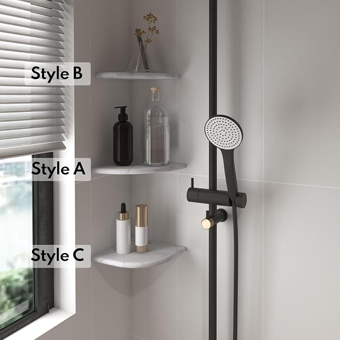 Lovdeco Marble Corner Shower Shelf, Carrara Marble, Polished 9" Round Edge Corner Shelves for Bathroom, Shower, 1 Piece