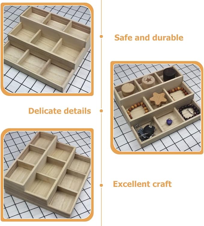 Office Decor Wooden Makeup Organizer Rustic Desk Cosmetic Storage Divided Box Brushes Eyebrow Holder Jewelry Earring Necklace Organizer for Home Bathroom Bedroom Desk Organizer
