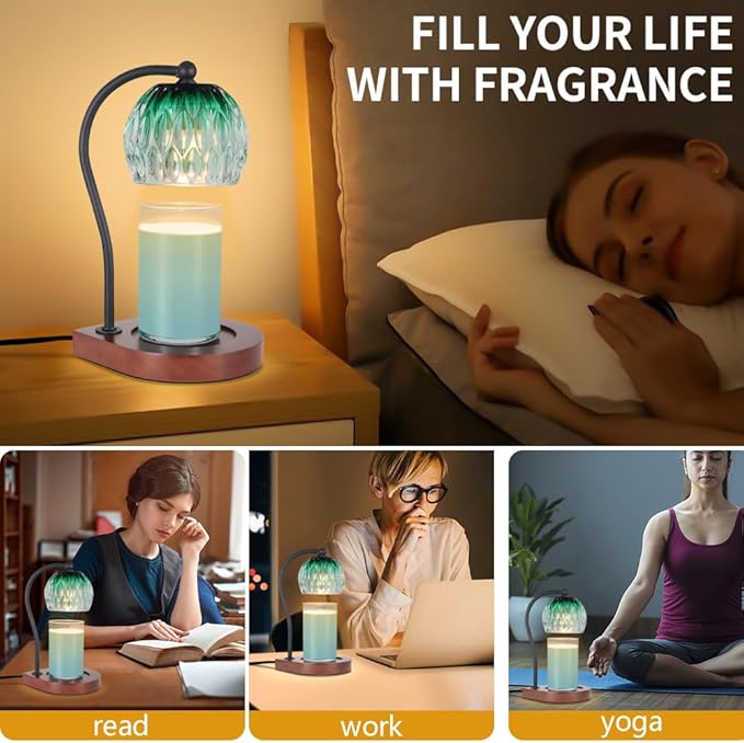 Electric Candle Warmer Lamp with Timer&Dimmable for Jar Scented Candles, Wax Melting Tabletop Light Suitable as a Home Decor Thanksgiving Christmas Day Gift for Women Mom, with 2 Bulbs(Glass Green)