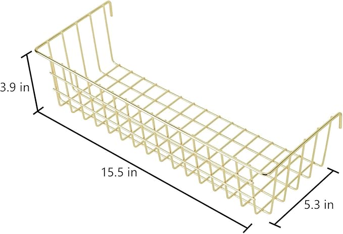 Hanging Grid Basket for Wire Wall Panel, Multifunction Wall Storage Display Decorative Basket, Size 15.5"x5.3"x3.9", Gold