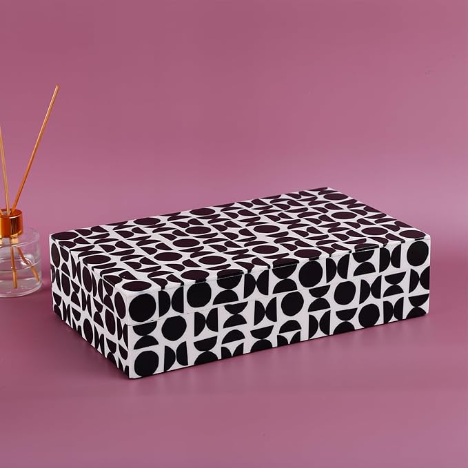 Handicrafts Home Large Decorative Storage Box with Lid – 8x5x2” Coffee Table Organizer, Keepsake- Decorative Boxes for Home Decor, Stylish Decorative Box for Office Decor- Geopop- Black White