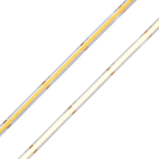Maxxima 16.5 ft. COB LED Strip Light Spool, Plug-in Or Hardwired with Power Supply, 3000K Warm White, Dimmable, Self Adhesive Cuttable Rope Tape Light Roll for Bedroom, Kitchen and Mirror