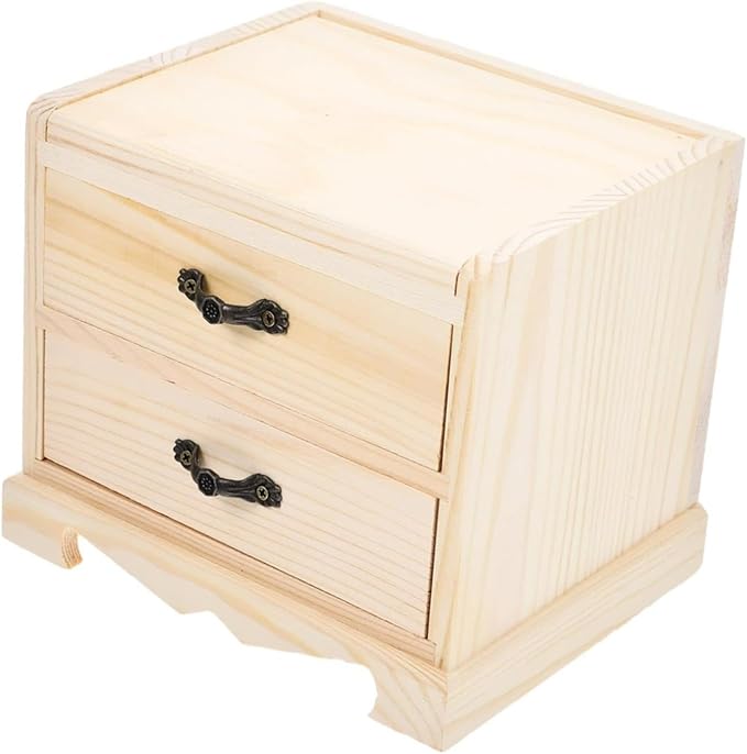Wooden Drawer Makeup Organizer Jewellery Chest Children DIY Doodles Hair Accessories Case Jewelry Box for Rings