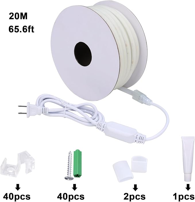 BENLUN AC 110V COB LED Strip Lights Outdoor Waterproof 65.6ft, 2700K Warm White Super Bright 200W CRI 90+ LED Rope Light, IP65 Flexible Cuttable, for Bedroom Garden Commercial House