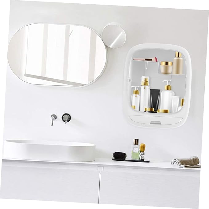 1pc Wall-mounted Cosmetic Storage Box Multifunctional Bathroom Organizer for Makeup No Drilling Simple Design Easy to Install White