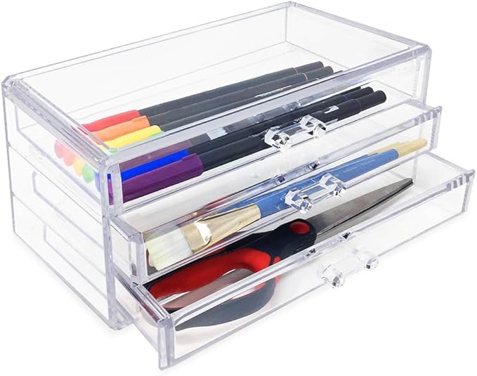 Isaac Jacobs Clear Acrylic 3-Drawer Stackable Jewelry Organizer, Cosmetic & Makeup Case with 3-Drawer Trays, Made for Bedroom, Bathroom, Countertop & Dresser