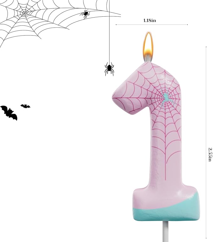 Pink Spider Birthday Number Candles – Multi-Color Decorative Cake Toppers for Kids Party & Celebration(Pink, 1)