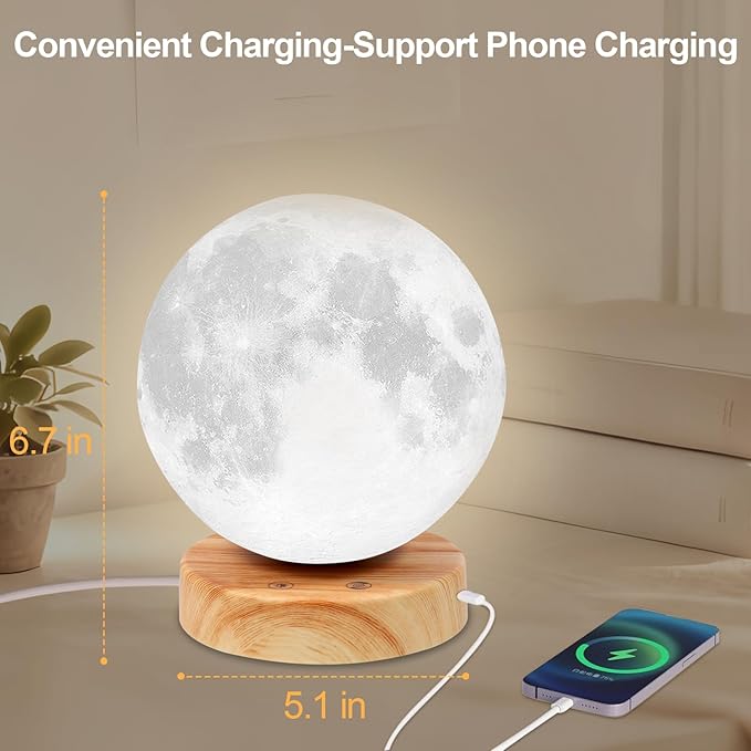 Light Therapy Lamp - 10000 Lux Full Spectrum Sun Lamp, 3 Color Temperatures & 670nm Red Light, Touch/Remote Control, Stepless Dimming, USB Phone Charging, Moon Sunlight Lamp for Home Office