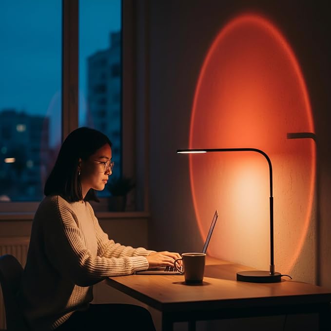 2Pcs LED Sunset Ambient Lamp Mood Light, Flexible and 360° Rotatable USB Warm Night Light,Projector Birthday Party Decoration Portable Mood Light for Bedroom Living, (Sunset Yellow & Red) 
