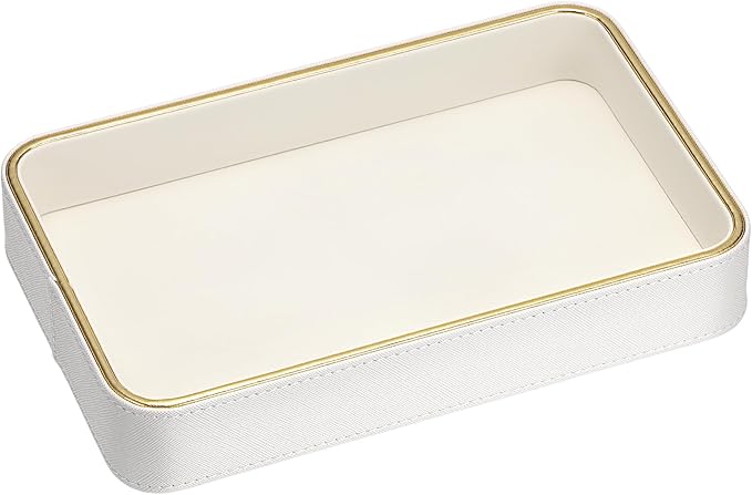 Hipiwe Decorative Perfume Tray PU Leather Valet Trays Bathroom Vanity Tray Catchall Trays Bedside Nightstand Organizer for Dresser Earrings Trinket Jewelry Holder, 9.5" x 6.1" x 1.5"
