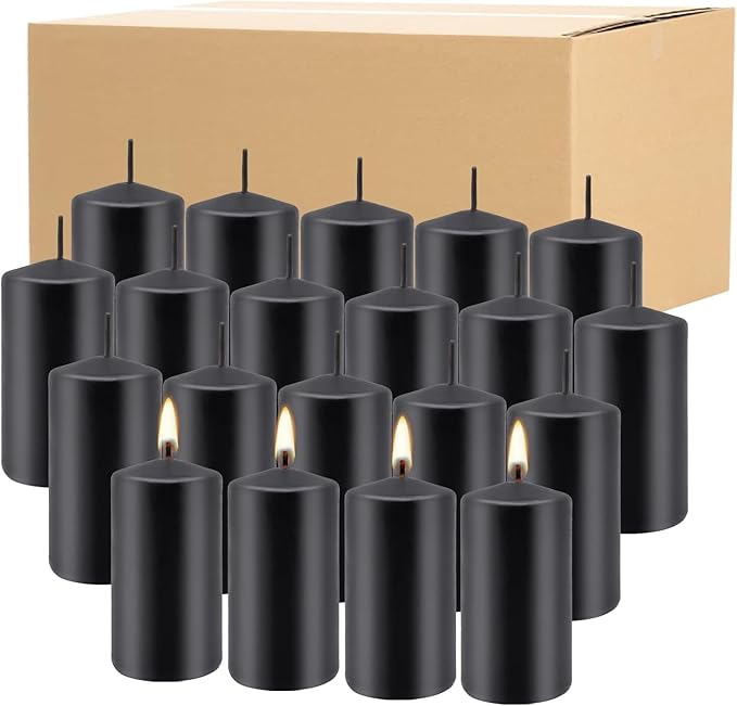 YOROXRG 2"x4" High Black Pillar Candles, Set of 20 Unscented. Bulk Buy. Ideal for Halloween, Wedding, Emergency Lanterns, Household, Wedding and Home Décor Candlesticks
