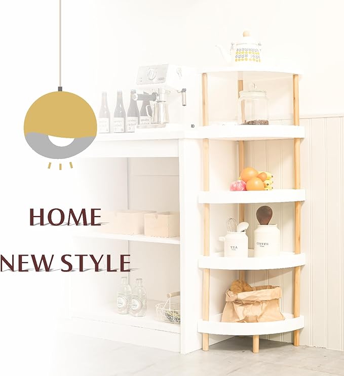 Bamboo 5-Tier Corner Shelf Stand with 5-Layer Lacquer & 4 Sturdy Legs, Space-Saving Durable Corner Rack Organizer for Bathroom, Kitchen, Bedroom, Living Room, Easy Clean Display Shelf Organizer