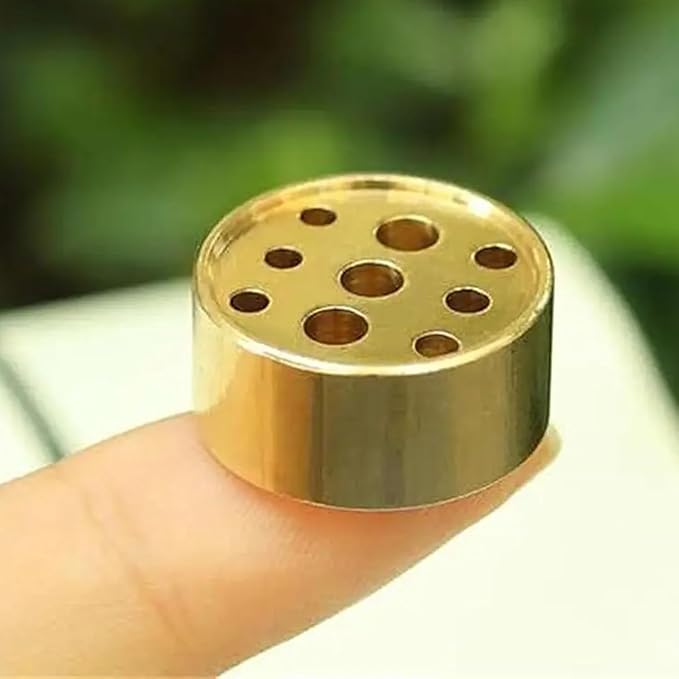 Medium Brass Incense Cone Holder with 9 Holes, Traditional Incense Holder for Sticks, Incense Burner for Meditation, Yoga & Relaxation, Ornamental Home Decor for Japanese Tibetan Nepali