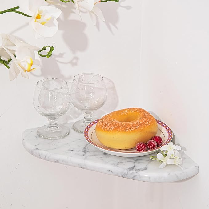 Lovdeco Carrara Marble Corner Shower Shelf, 8" Corner Shelves for Wall Bathroom Shower, 1 Piece, Polished