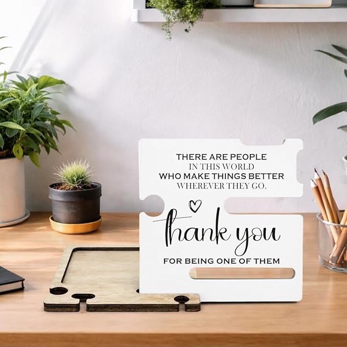 Thank You Appreciation Gifts for Teacher Coach Mentor Boss Leader Coworkers Employee Staff - Multi-functional Desk Organizer - Motivational Office Quote Wooden Sign for Office Desk Shelf Decor