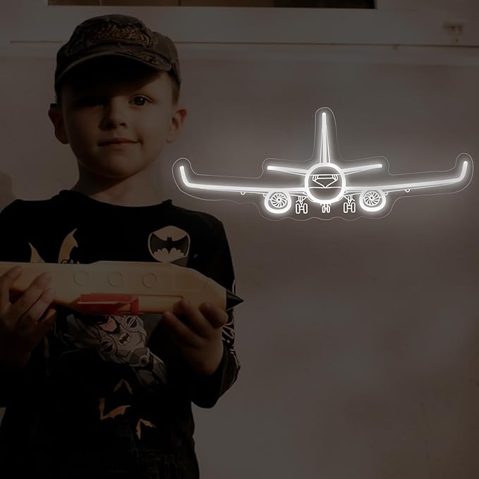 Airplane Neon Sign, Handmade LED Light, Airplane Wall Decort, Gifts for Pilot, Aviation Lover Gift, Kids Room Decor, 16.5"x6.5"