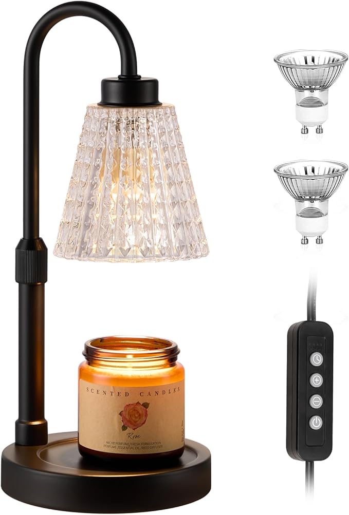 Black Crystal Candle Warmer Lamp with Timer, Dimmable Candle Warmer for Jar Candles, Height Adjustable Wax Melts Warmer, Birthday Gifts for Women Mom, House Warming Gifts New Home Decor