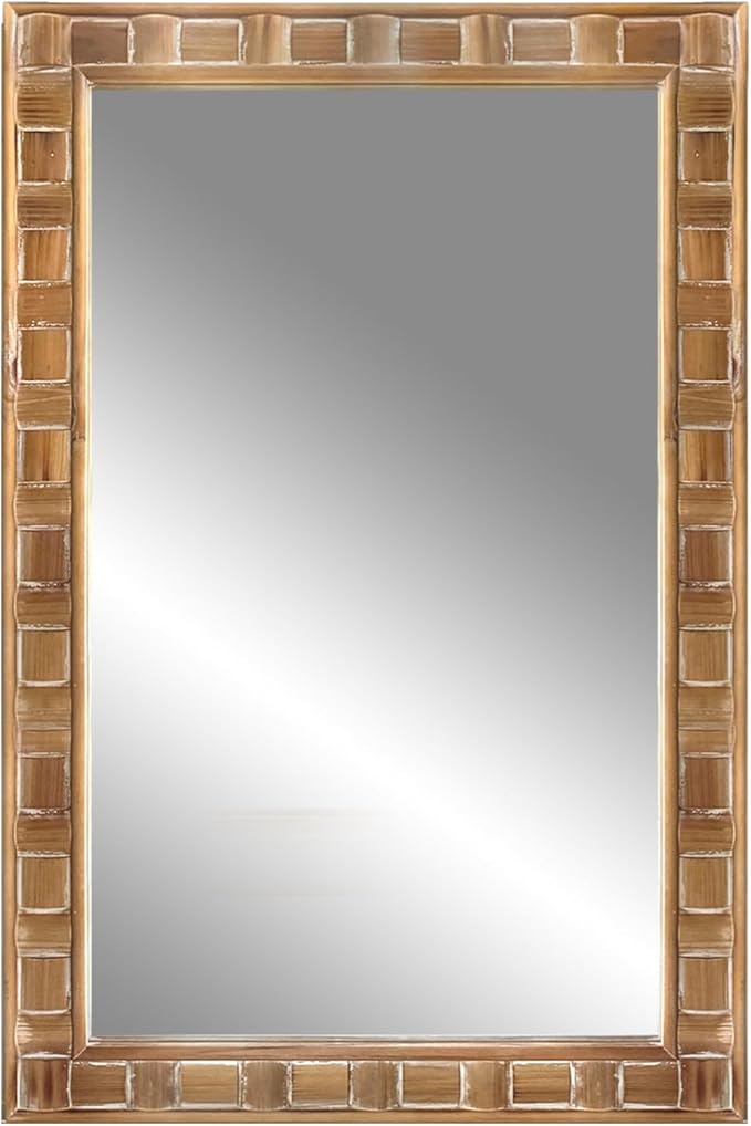 POZINO Rustic Wood Mirror, 24"X36" Farmhouse Bathroom Mirror for Over Sink, Natural Wooden Rectangle Wall Mirrors for Living Room Entryway Bedroom Hallway Fireplace, Horizontal Or Vertical