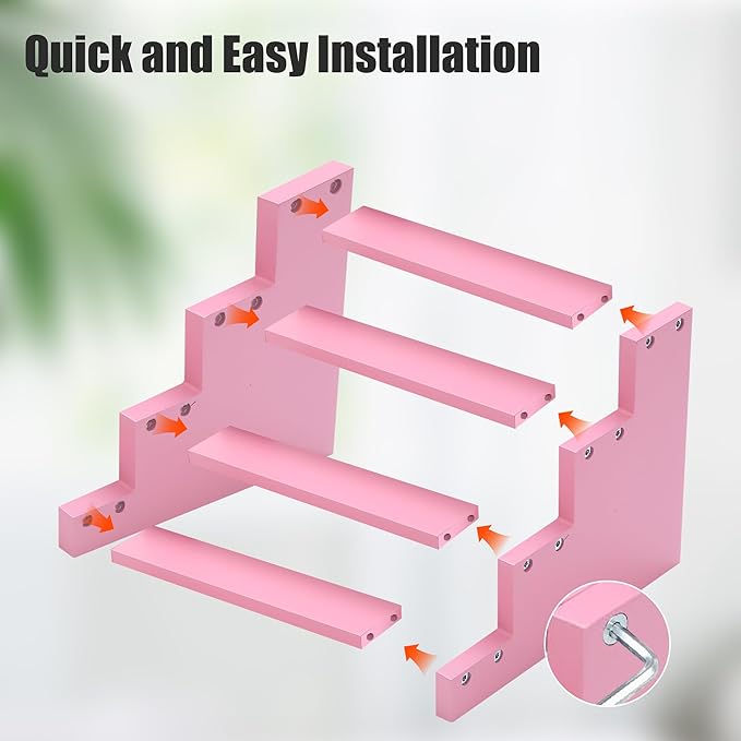 Wooden Perfume Stand for Women 4 Tier Pink Perfume Organizer Stand Perfume Display Shelf & Holder for Women’s Dresser & Vanity Desktop Rack for Fragrance Figures Dessert Cupcakes Decoration