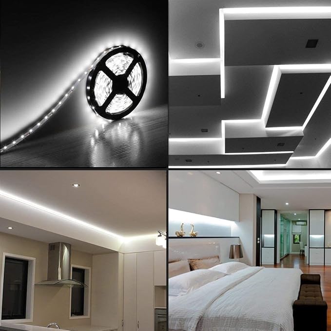 Flexible LED Strip Lights,600 Units LEDs,LED Strips,Waterproof,12 Volt LED Light Strips, Pack of 16.4ft/5m,for Holiday/Home/Party/Indoor/Outdoor Decoration (Waterproof&White&1Pack)