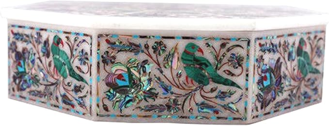 Marble Inlay Storage Box I Traditional Art Jewelry Box I Marble Trinket Box I Handmade Multi-use Box I Makeup Box I Marble Jewelry Organizer I 10 x 10 Inches Naip Paint Box