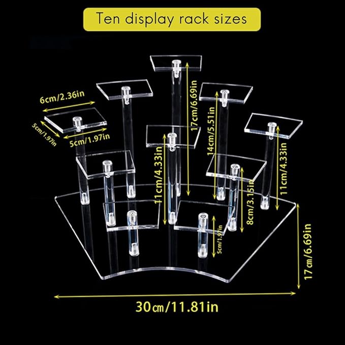 10 Seats Transparent Acrylic Display Shelf Stands Desktop Tiered Riser Display Stand for Dessert Stand,Makeup Organizer