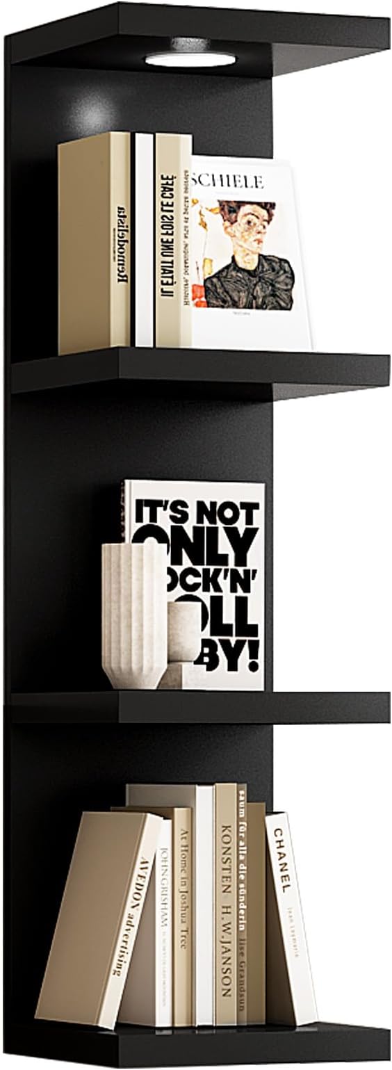 LitaEther Versatile 4 Tier Wall Shelf Unit,Black Lack Wall Shelf,Display Floating Shelf with LED Remote Control Light