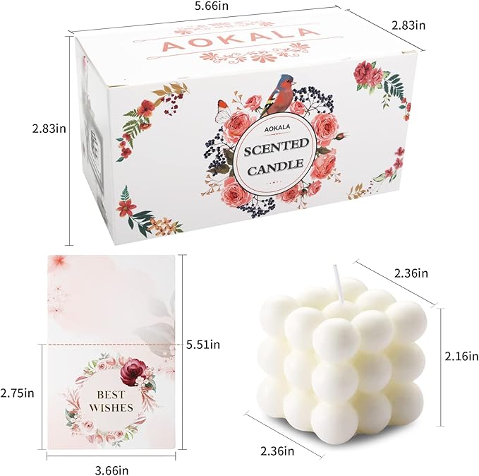 Scented Bubble Candles Gifts Set for Women, Large Candles for Home Decor Scented, 2 x 5.4 oz Soy Wax Aromatherapy Candles, Cube Aesthetic Candle, Ideal Gifts for Valentines Day, Mother's Day