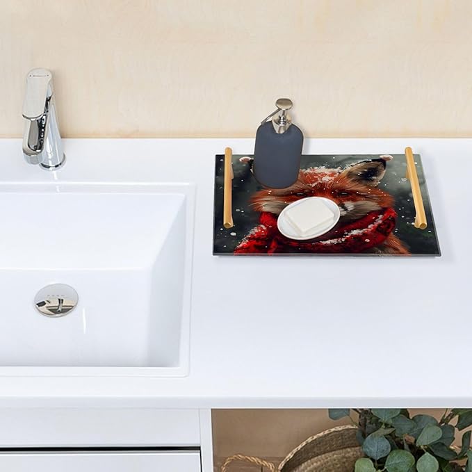 CEBUGI Animal Acrylic Decorative Coffee Table Tray Ottoman Tray with Anti Slip Pad Serving Tray with Gold Handles for Bathroom Living Room,7.87 x 11.81in