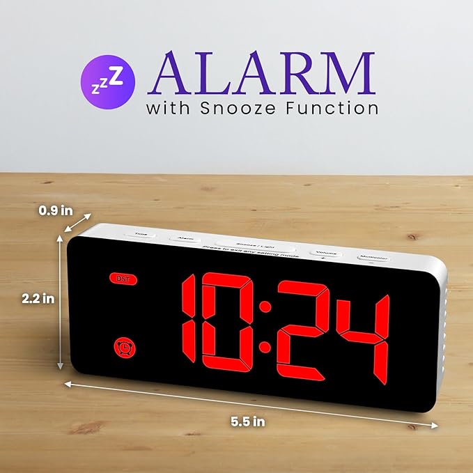 HODIK Alarm Clock for Kids Bedrooms, Small Digital Clock, 4 Dimmable Backlight, 3 Adjustable Volumes with Snooze (RED)