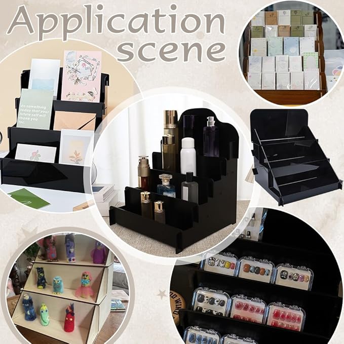 PH PandaHall 3 Tier Acrylic Display Stands, Black Display Shelf Riser Perfume Makeup Organizer Holder for Figures Craft Show Collectibles Cupcake Home Retail Exhibition Decor, 16x15x17 inch