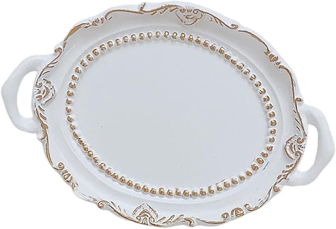 Makeup Perfume Organizer Cosmetic Trays Ornate Trays Ornament Decorative Trays Jewellery Organivsers for Table Housewarming Desk Countertops, White European Style