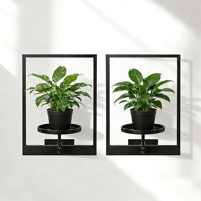 Wall Planters for Indoor & Outdoor Plants, 3-Pack Black Metal Hanging Plant Stands, Plant Hanger Window Plant Shelves for Living Room Entryway Patio - Wall Plant Holder Decor