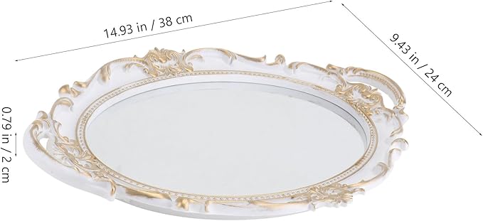 Toyvian Vintage Mirror Tray Decorative Oval Mirror Plate Perfume Jewelry Storage Tray European Style Makeup Organizer for Vanity and Photography Prop