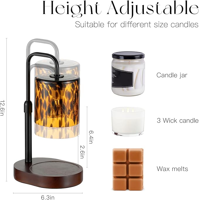 Candeldo Tortoise Shell Home Decor: Black Candle Warmer Lamp with Timer Vintage Leopard Lamp with 2 Bulbs Height Adjustable Candle Warmer Dimmable Mothers Day Women Gift