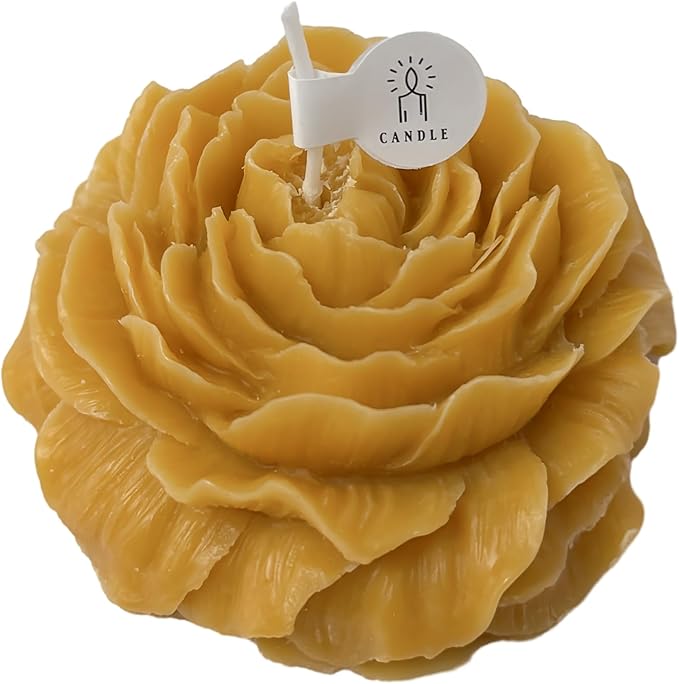 Dark Yellow Peony Flower Shape Candles for Women - Aromatic Pastel Aesthetic Candle with Chamomile Fragrance - Christmas Gift for Friends Colleagues and Classmates (3 inch)