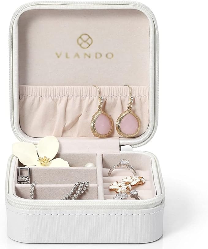 Makeup Organizers Leather Jewelry Box Portable Small Storage Box Cosmetic Box Ring Earring Necklace Bracelet Watch Small Jewelry Storage Box 4.13 inches Jewelry Case